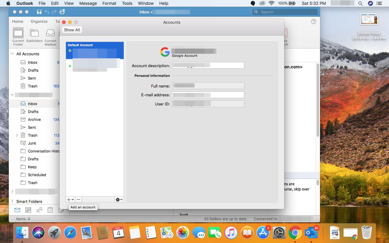 create another email accouny in outlook for mac